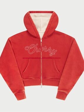 Cherry Cropped Thermal Zip-Up (Vintage Red)